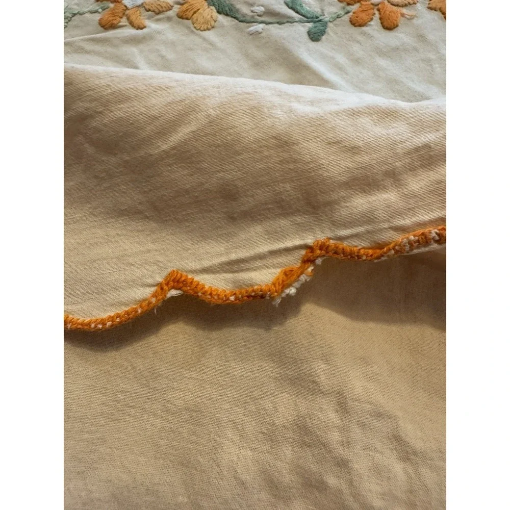 Vintage Handmade Embroidered Cotton Bedspread Coverlet 81.5x92 w/ 2 Pillowcases